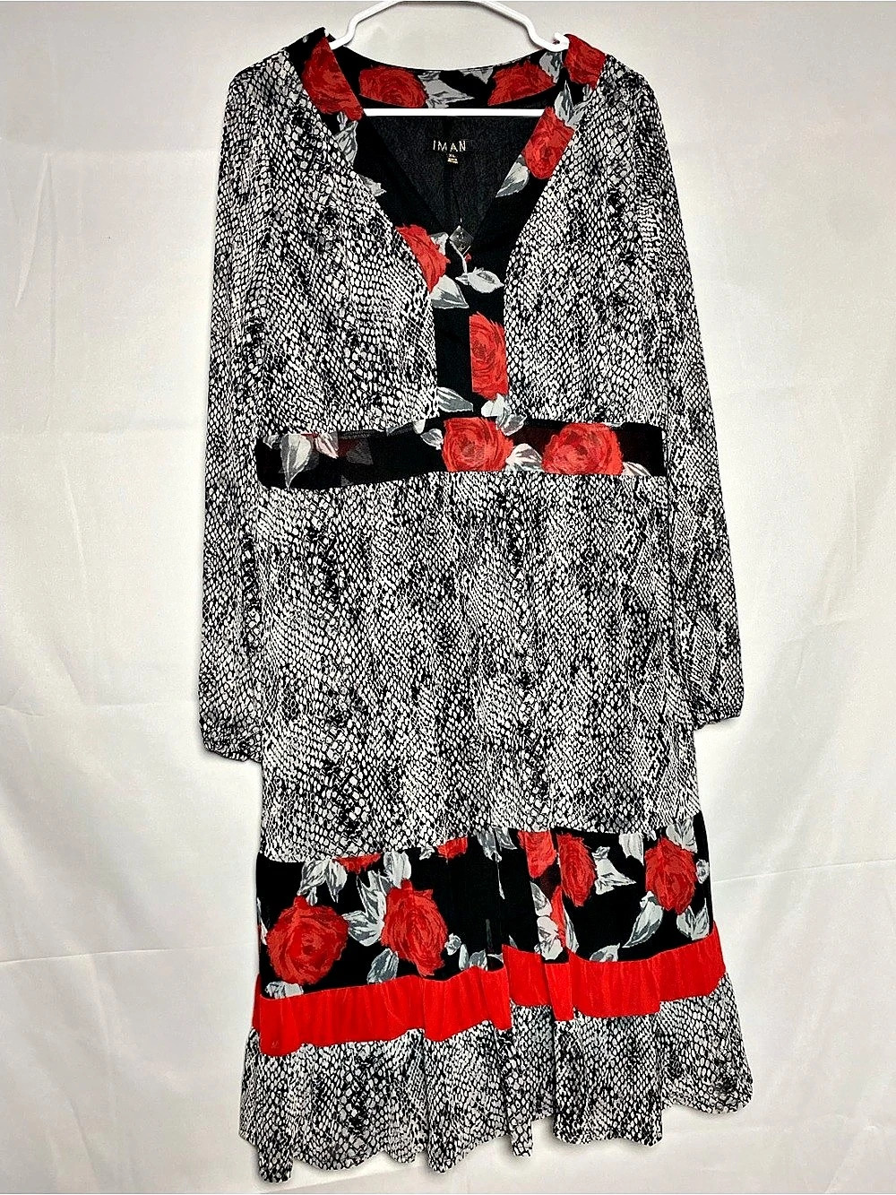 Iman Snake Print/Floral Border Midi Dress XL NWT